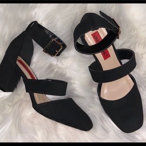 London Rebel square toe block heels